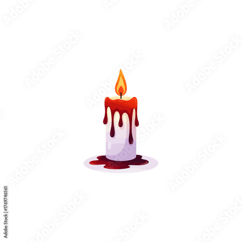 Halloween Candle Illustration Vector Art Design Burning Wax Flame Isolated on White Decorative October Red Dripping","Halloween candle illustration.