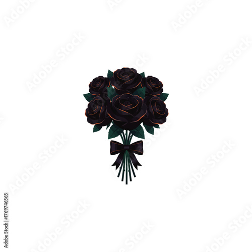 Halloween Black Rose Bouquet Illustration Vector Art Design Flower Floral Arrangement Isolated on White Decorative October, Halloween black rose bouquet illustration.
