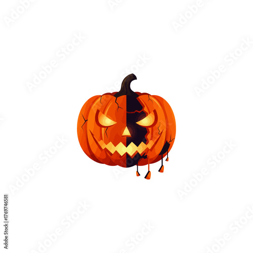 Halloween broken pumpkin face icon flat vector design.