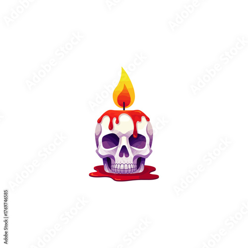 Halloween burning candle skull icon flat vector design.