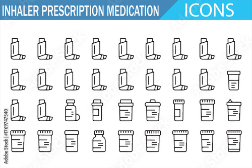 Pharmacy medication and inhaler outline icons for healthcare design