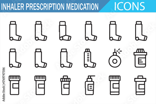Minimal line medical icons of inhalers and medication containers