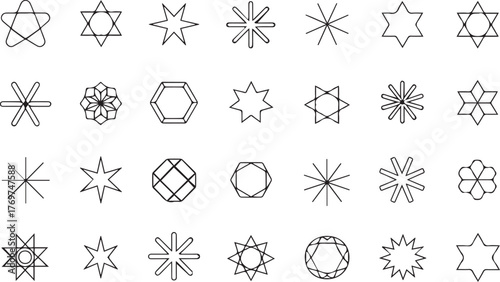 Black and White Hexagram Starburst and Flower Star Icons Pack