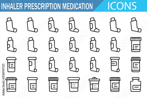 Respiratory care icons: asthma inhalers, COPD meds, prescription jars
