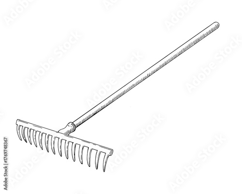 Rake. Vector ink styled handmade illustration. For packaging design, cards, cover, prints, product labels and fabric.