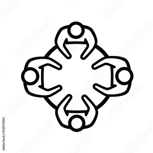 Vector illustration of top view of four people sitting around a round table