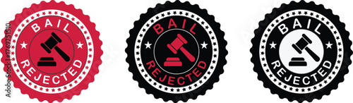 Bail Rejected Stamp Vector Illustration | Red, Black, and White Gavel Seal for Legal Documents, Court Notices, and Law Firm Branding