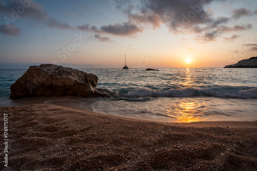Sunset over Porto Katsiki beach, Lefkada, Greece
