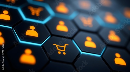 Online shopping and customer service concept with hexagonal design AI Generated