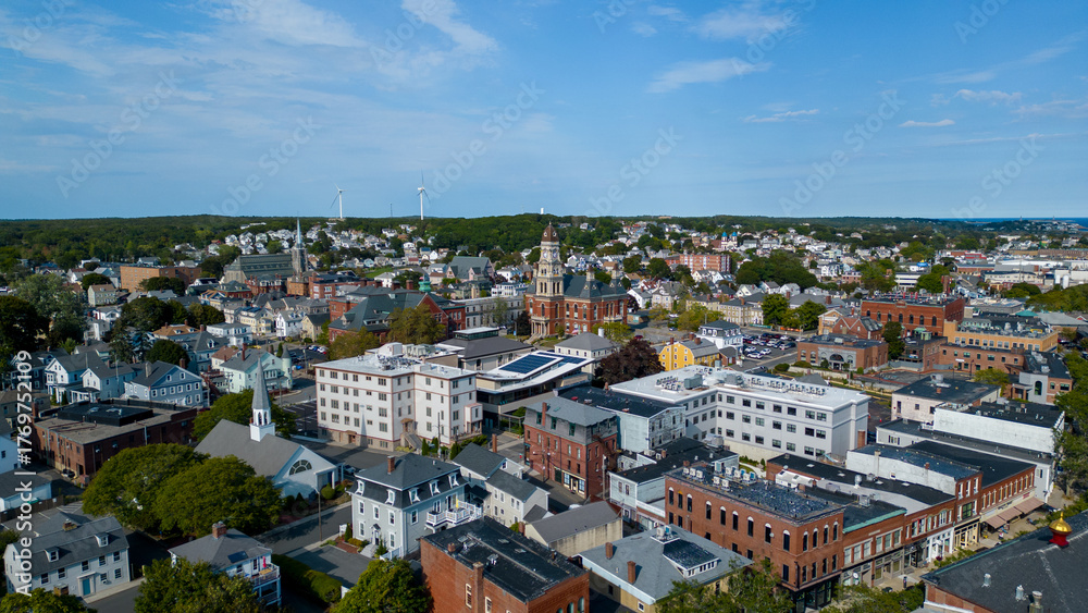 Fototapeta premium Aerial view of historic Gloucester Massachusetts in the early fall 