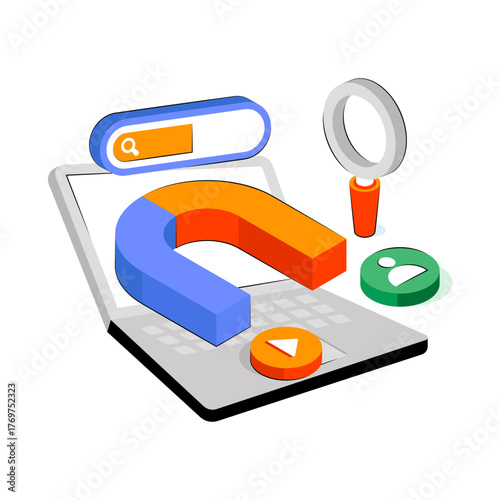 Avatars with magnet, illustration of attract customer 