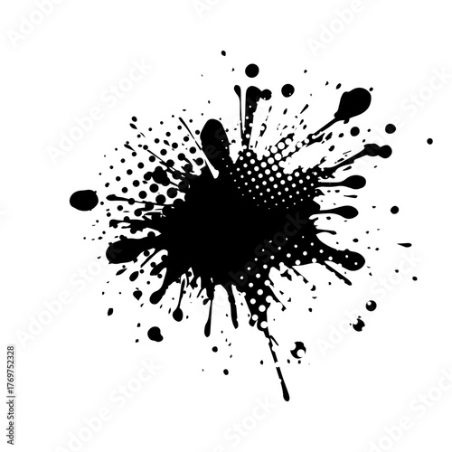 Splatter Paint Texture . Black Spray Blot of Ink. Place illustration Over any Object to Create Grungy Effect . hand drawn. Not AI, Vector.