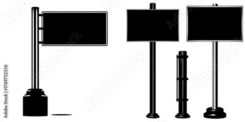 A modern iron steel pole serves as a stand for a 3D metal pillar, which is essentially a cylinder pipe structure used as a base for road boards, often paired with a silver street billboard stick