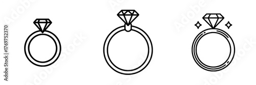 Modern clipart of an engagement ring featuring a gem line icon with editable stroke and isolated design