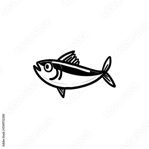 The image is a cartoon smoked fish icon, potentially a sardine, mackerel, herring, or anchovy, illustrated in a simple and modern style using flat colors