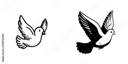 A peace dove in flight is depicted in a flat blue icon logo design set against a transparent background, serving as a symbol of peace and freedom, and an anti-war emblem
