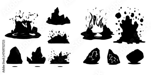 The game features a fire and lava effect, accompanied by a 2d cartoon ui set of magma and rock, as well as magic molten flow and liquid splash vfx isolated elements, and a hell level platform with