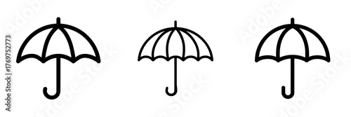 The umbrella icon represents a modern flat design, also symbolizing a logo, and is recognized as a protection parasol symbol, associated with rain and weather signs, as well as a water protection