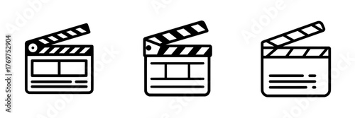 The clapper board icon is part of a movie clapper board icon set that includes open and closed clapper symbols in a modern design