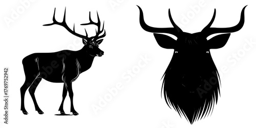 A modern illustration of an elk or wapiti is depicted as a cartoon clipart character in flat style, representing wild animals and wildlife concepts, isolated on a white background