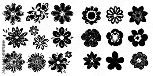 The design of modern flowers is characterized by geometric shapes, a flat style, and a folk motif, with an emphasis on bright and colorful illustrations