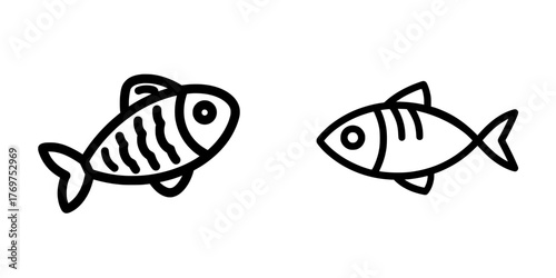 A solitary Fish Icon is depicted in a flat design, characterized by a simple linear illustration on a white background, available in eps