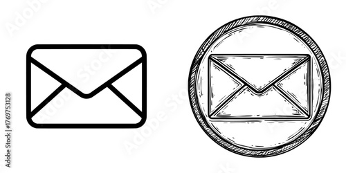 The icons for email and mail messages include an envelope, email symbol, and a mail sign, as well as buttons for notifications and new messages