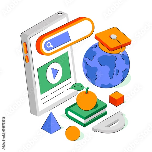 Premium design illustration of mobile educational video