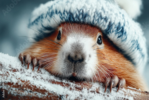 A beaver with a Christmas h...