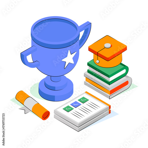 An isometric design illustration of academic award 