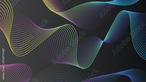 Abstract Wavy Lines with Gradient Colors on Dark Background Modern Digital Design Template Creative Graphic Element Backdrop Wave Pattern Background for Presentations