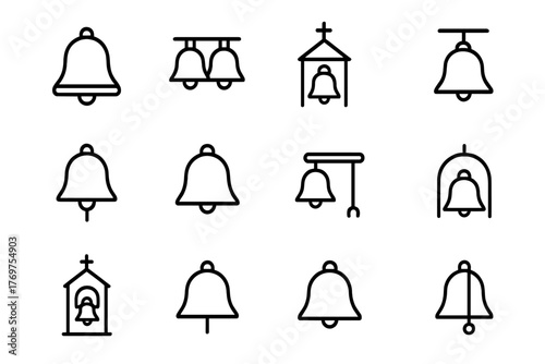 Collection of simple bell icons in various designs and styles