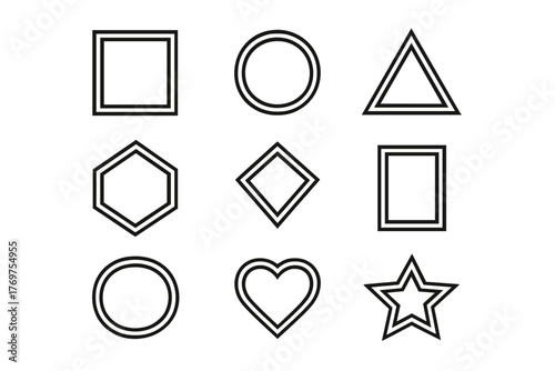 Simple outline shapes arranged in a grid showcasing basic geometric forms for educational use