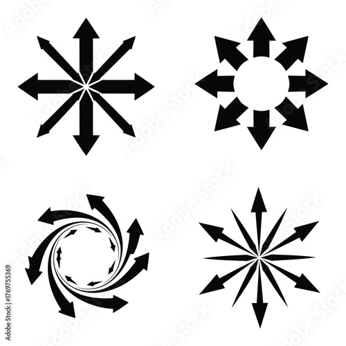 Arrows radial graphic elements direction symbol motion abstract shapes vector