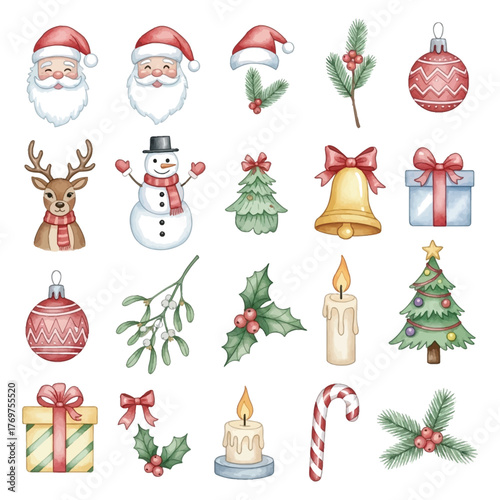 Watercolor Christmas icons pack