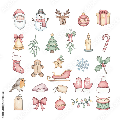 Watercolor Christmas icons pack