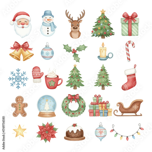 Watercolor Christmas icons pack