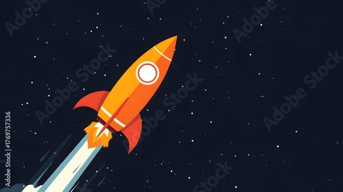 Fototapeta Naklejka Na Ścianę i Meble -  Illustration of a rocket in space concept. Flat illustration of a rocket in space with clouds, stars and planets.