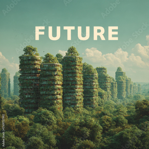 Futuristic Tree City: Modern Metropolis with Trees and Green Architecture.