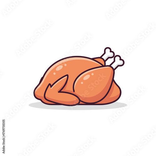 Roast turkey illustration on white background for holiday meals  