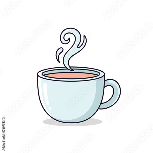 Hot drink steaming in white cup on plain background for winter  