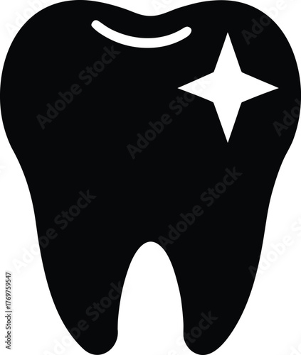 Tooth Icon Dental Health Symbol with Sparkle Clean Feeling Oral Hygiene Vector Illustration