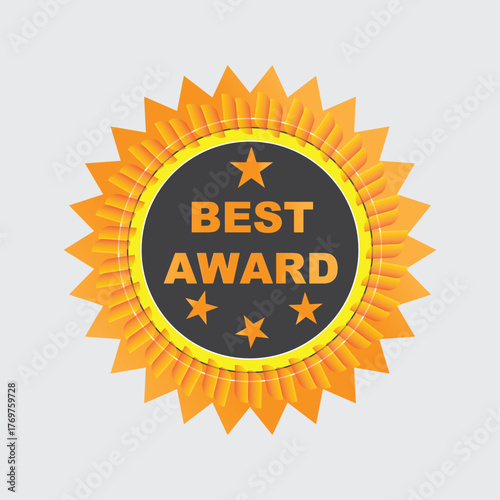 Golden starburst award ribbon with best award text