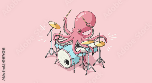 Octopus Playing Drums A Whimsical Illustration for Music and Creativity