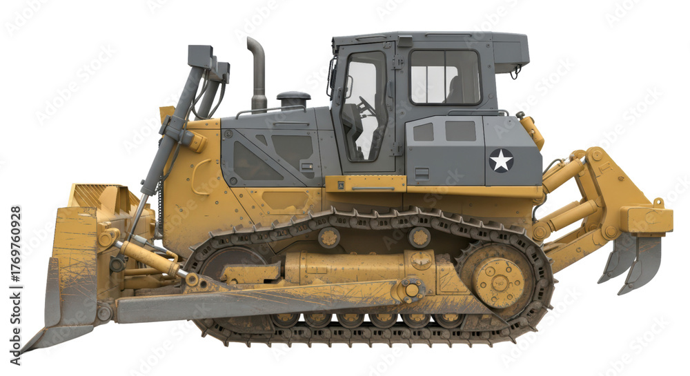 Fototapeta premium Heavy duty bulldozer with turbine blade and double ripper on transparent background