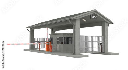 Guarded security checkpoint with gate and booth on transparent background