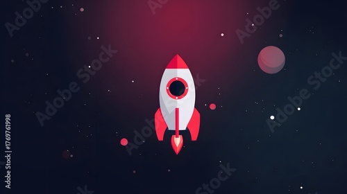 Fototapeta Naklejka Na Ścianę i Meble -  Illustration of a rocket in space concept. Flat illustration of a rocket in space with clouds, stars and planets