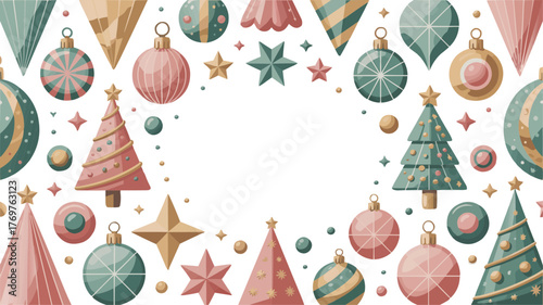 Christmas border with decorative elements and space for text or logo on white background