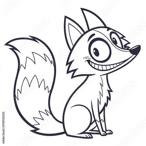 Cartoon fox character with exaggerated features smiling cheerfully  
