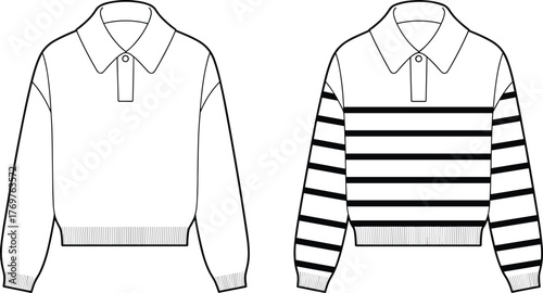 Flat vector illustration of casual long sleeve shirts, striped and plain design, fashion apparel, clothing template, modern style, editable